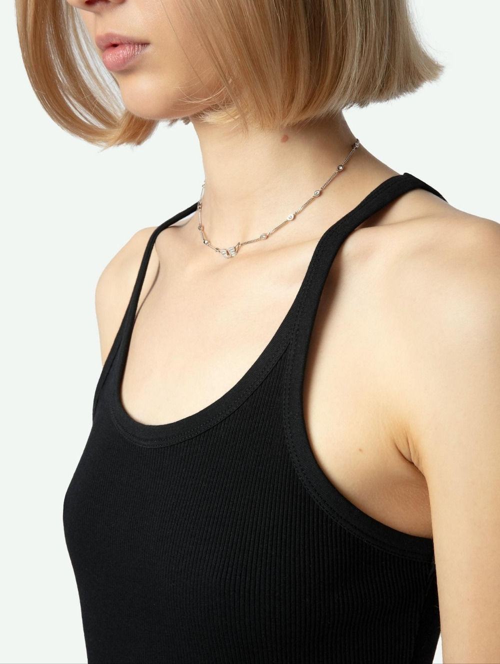 Zadig & Voltaire Black Ribbed Tank with Subtle Silver Wing Logo - Picture 2 of 9